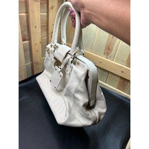 Emma Fox White Pebbled Leather Satchel Bag With Floral Lining Gold Hardware & Re - Picture 10 of 10